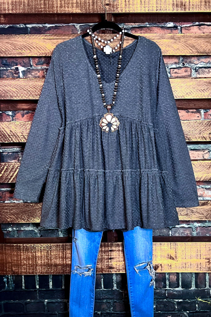 DARLING DAYDREAMS SWISS DOT TOP BABYDOLL IN CHARCOAL