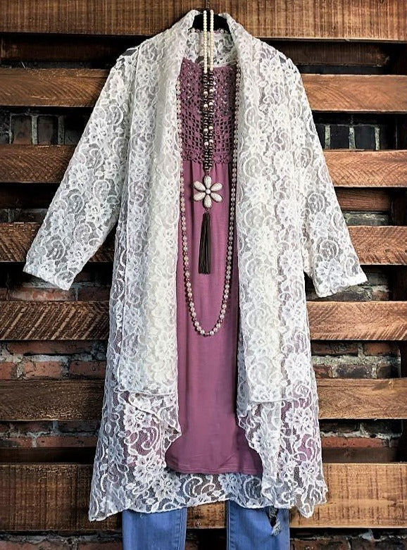 Twice As Pretty Lace Cardigan  Duster in Off White-------sale