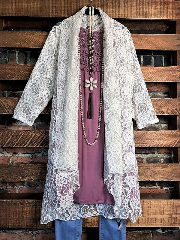Twice As Pretty Lace Cardigan  Duster in Off White-------sale