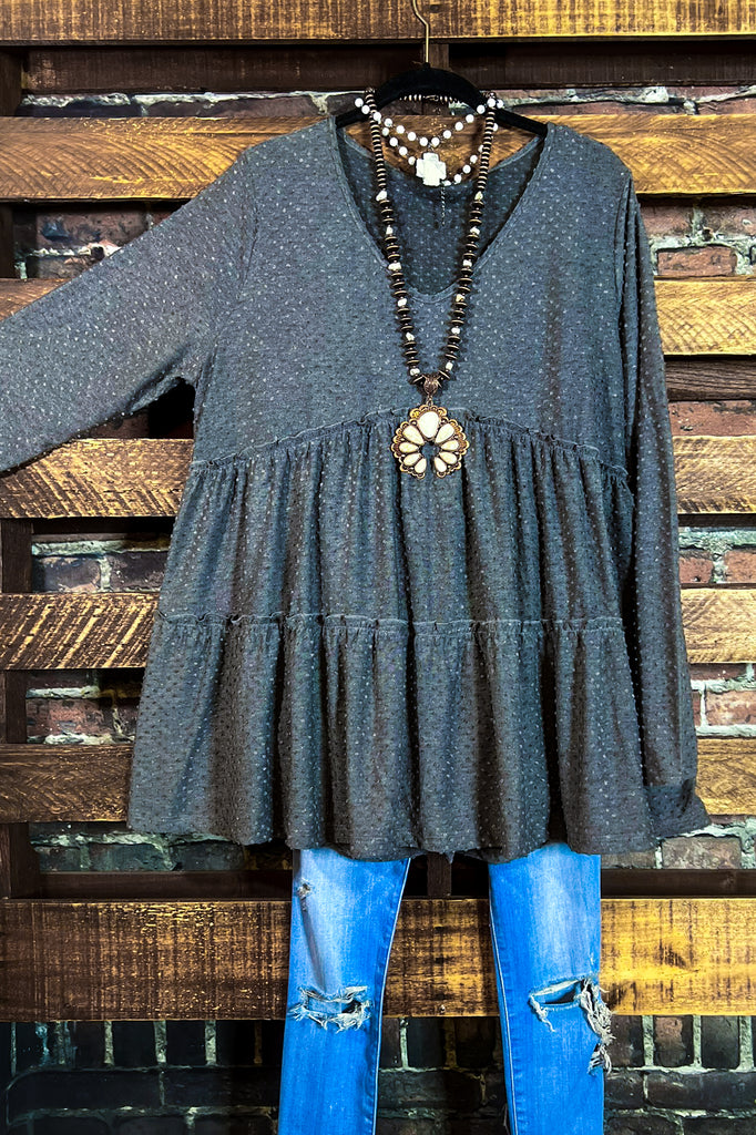 DARLING DAYDREAMS SWISS DOT TOP BABYDOLL IN CHARCOAL
