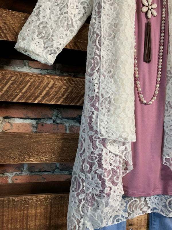 Twice As Pretty Lace Cardigan  Duster in Off White-------sale