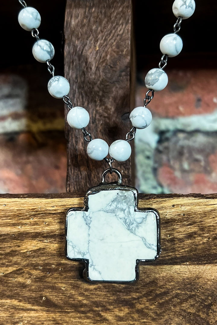 BLESSED CHARM BE INSPIRED CROSS WHITE NATURAL STONE