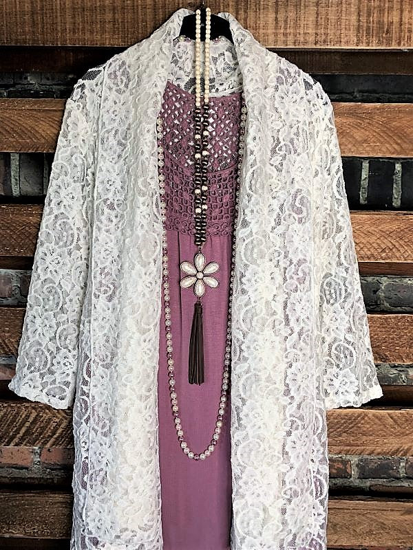 Twice As Pretty Lace Cardigan  Duster in Off White-------sale