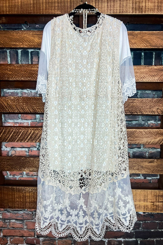 BOHO DREAMS CROCHET LONG VEST IN BEIGE NATURAL