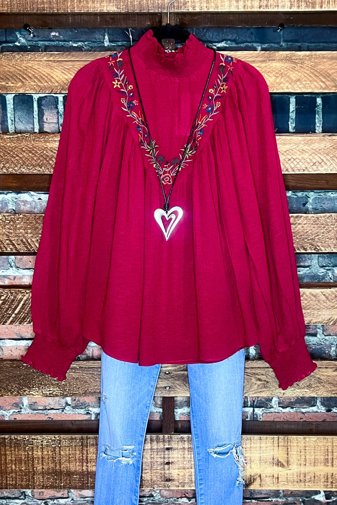 EMBROIDERED TOP IN BURGUNDY --------- SALE