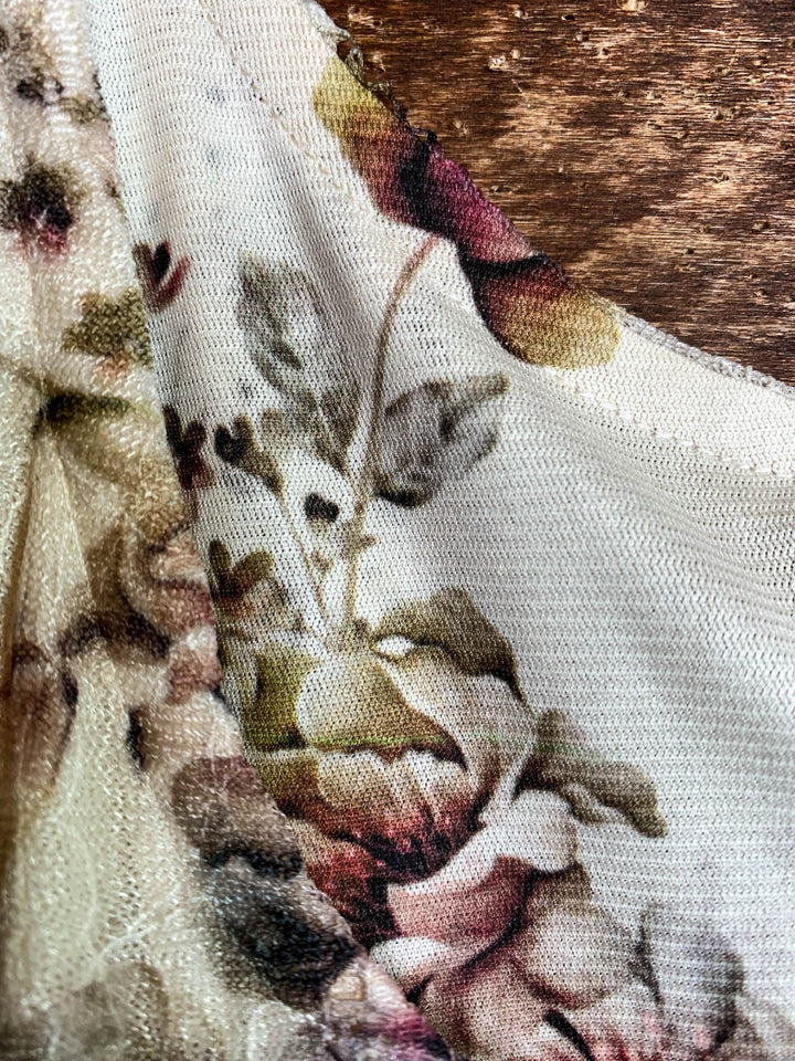 A LITTLE ENCHANTMENT ROSES LAYERED SLIP DRESS TUNIC IN  BEIGE & FLORAL