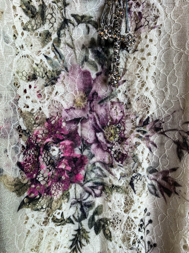 A LITTLE ENCHANTMENT ROSES LAYERED SLIP DRESS TUNIC IN  BEIGE & FLORAL