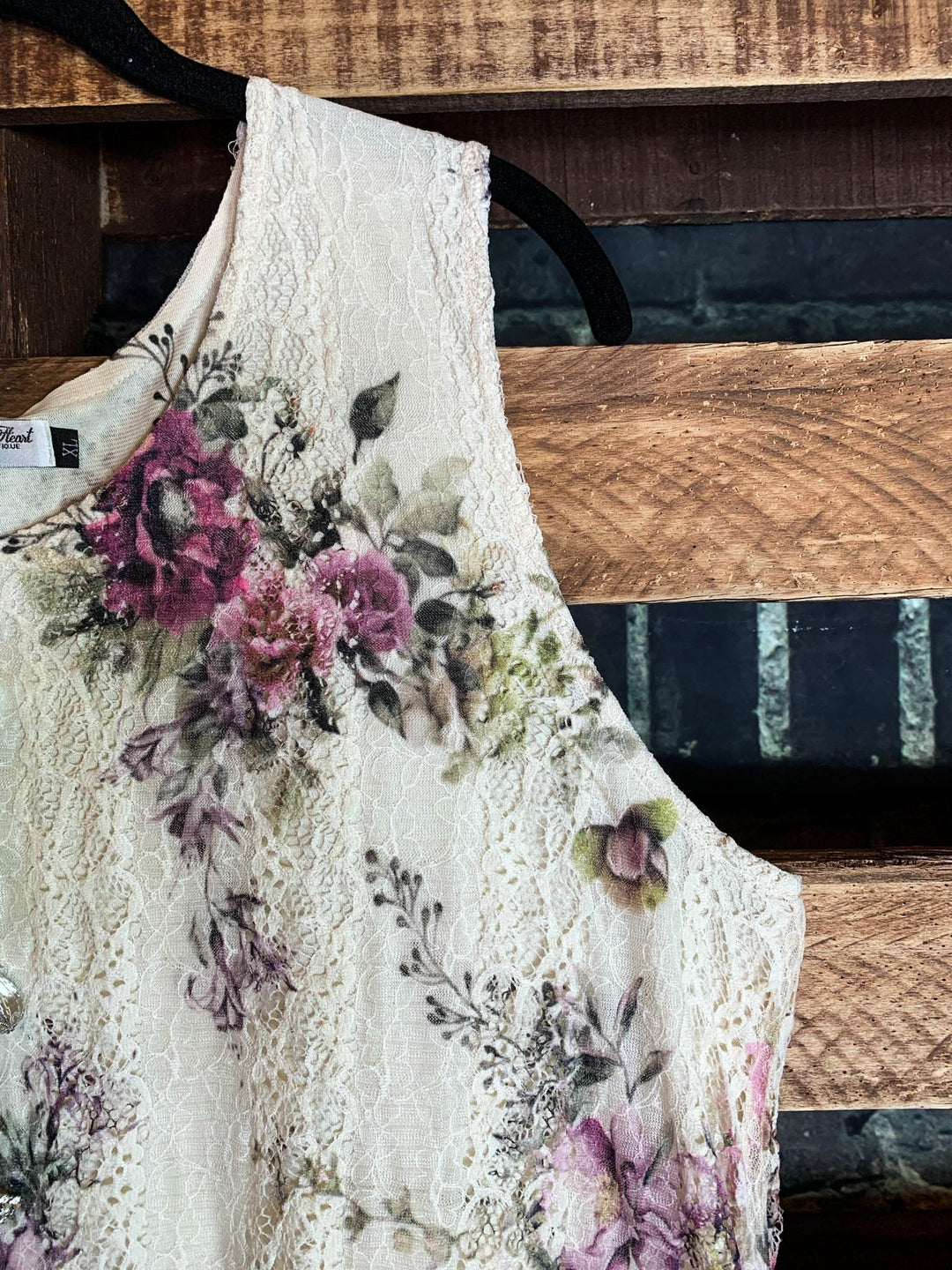 A LITTLE ENCHANTMENT ROSES LAYERED SLIP DRESS TUNIC IN  BEIGE & FLORAL