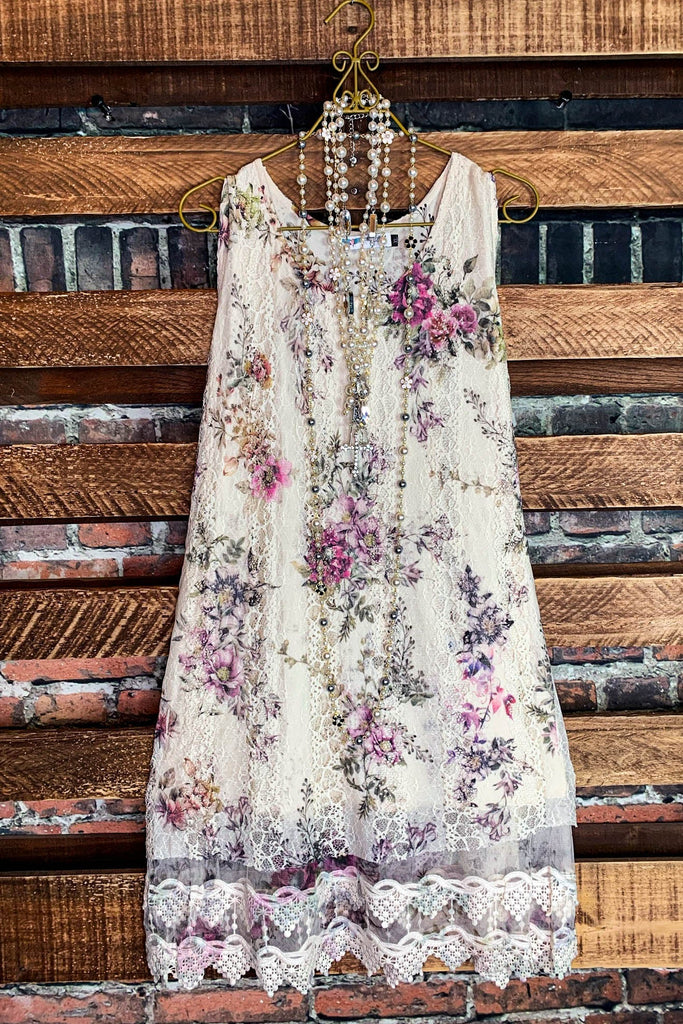 Modern Fairytale  Floral Lace Layered Slip Dress in Beige & Multi