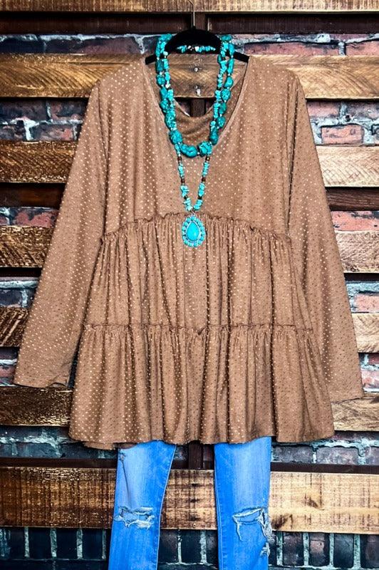 DARLING DAY DREAM SWISS DOT TOP BABYDOLL IN CAMEL