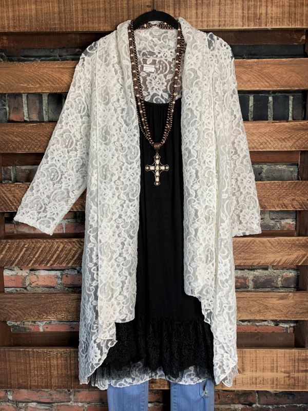 Twice As Pretty Lace Cardigan  Duster in Off White-------sale