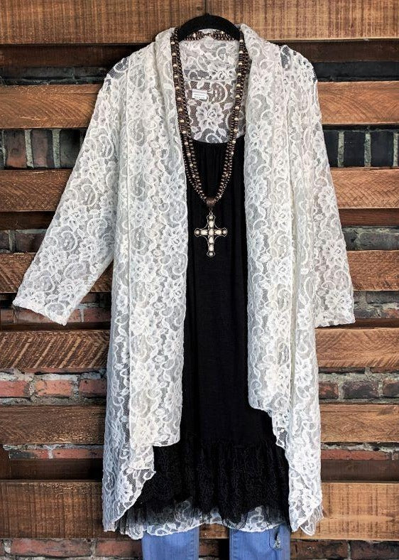 Twice As Pretty Lace Cardigan  Duster in Off White-------sale