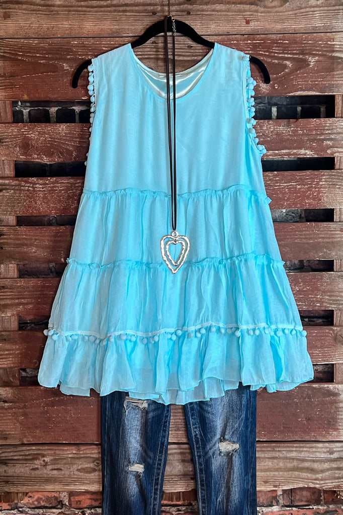 POM POM BABYDOLL IN AQUA-----------SALE