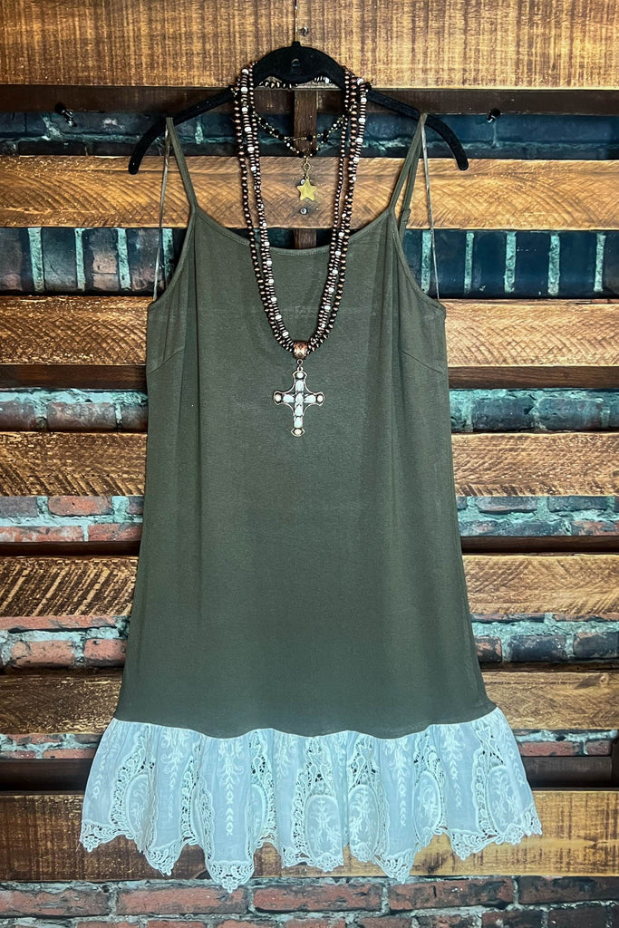 You Are My Forever Love Layering Slip Dress Extender in Olive--------SALE
