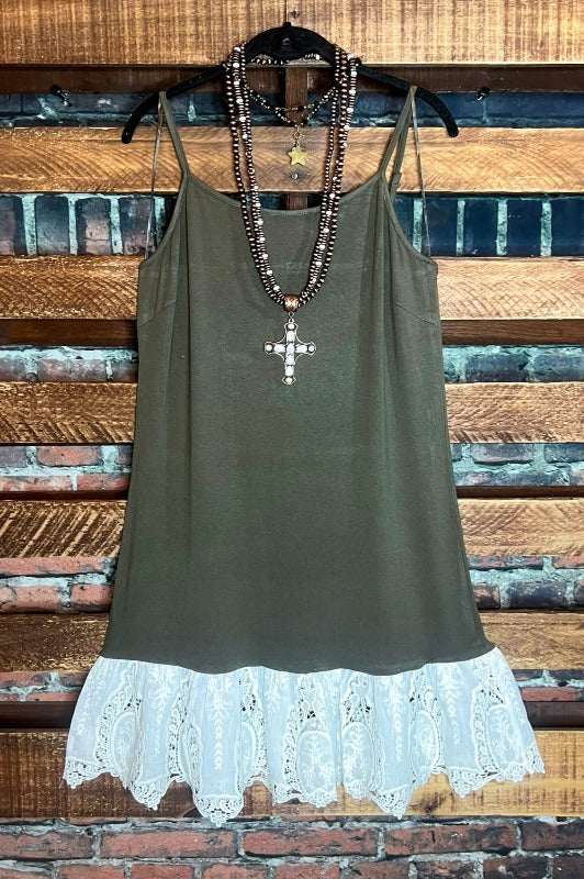 You Are My Forever Love Layering Slip Dress Extender in Olive--------SALE