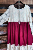 You and Me Could Write a Good Romance Lace Dress in Beige & Crimson-----------SALE