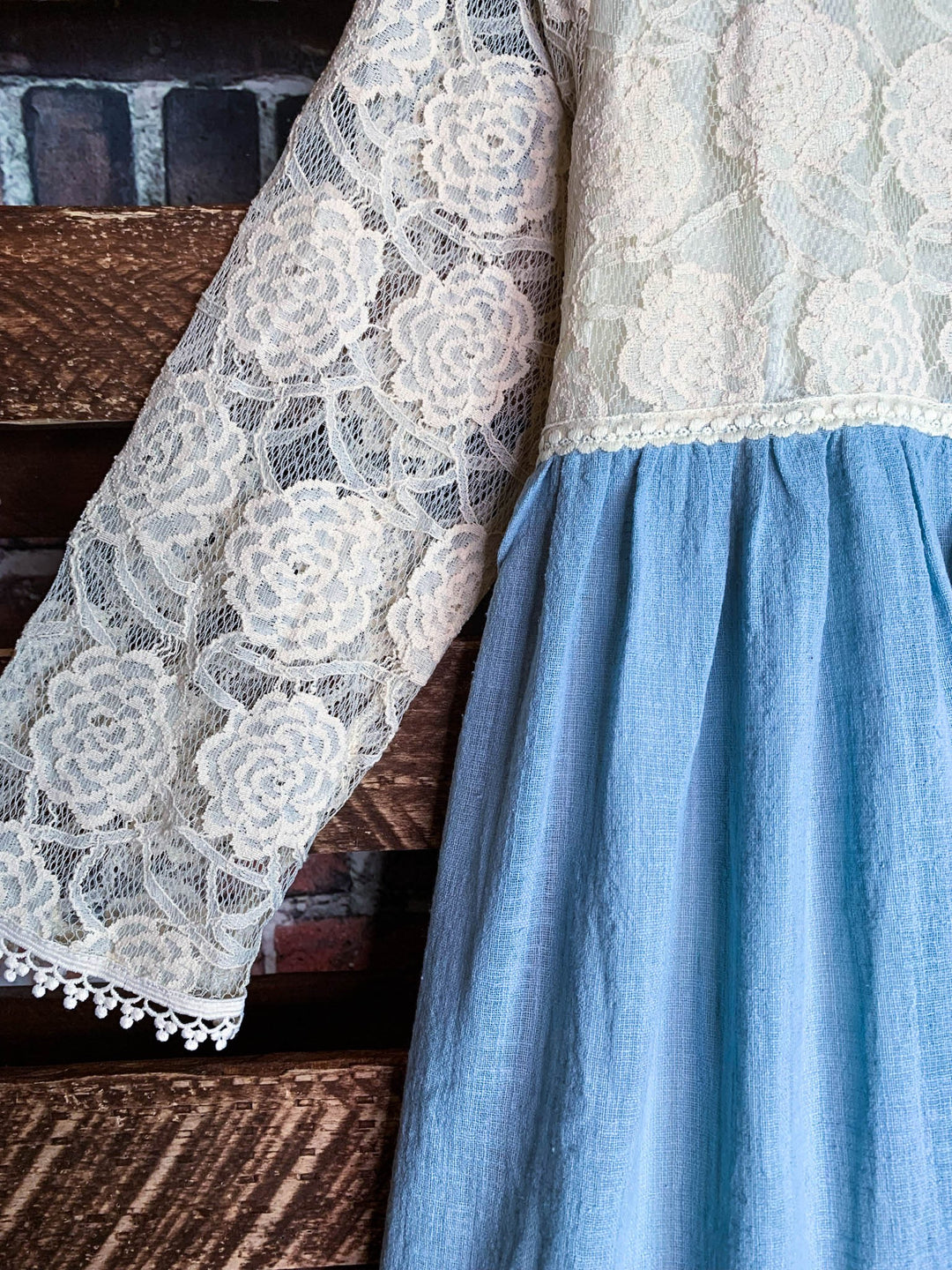 You and Me Could Write a Good Romance Lace Dress in Beige & Light Blue--------SALE