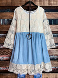You and Me Could Write a Good Romance Lace Dress in Beige & Light Blue--------SALE