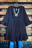 AT THAT MOMENT STRIPED RUFFLE DRESS IN NAVY & MAUVE --------SALE