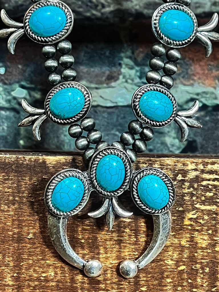 Fleur De Lis Turquoise Necklace & Earrings Set