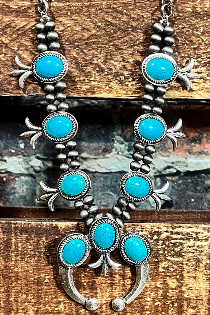 Fleur De Lis Turquoise Necklace & Earrings Set
