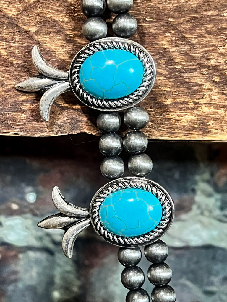 Fleur De Lis Turquoise Necklace & Earrings Set