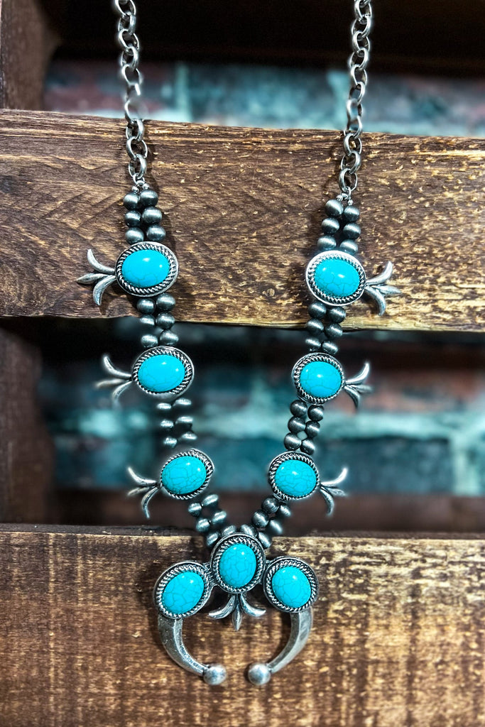 Fleur De Lis Turquoise Necklace & Earrings Set