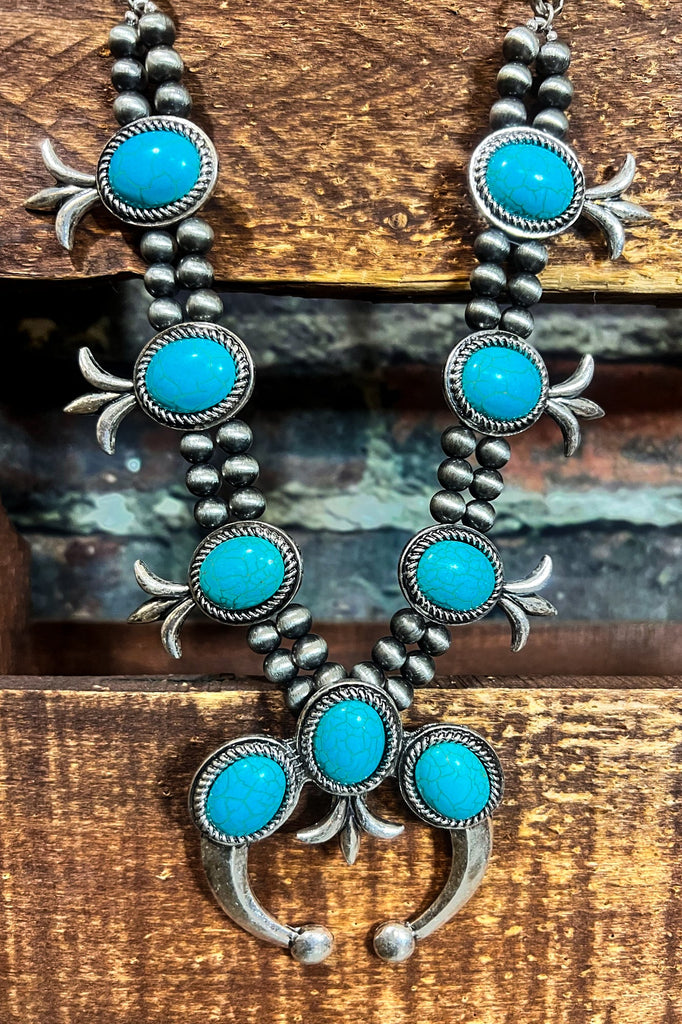 Fleur De Lis Turquoise Necklace & Earrings Set