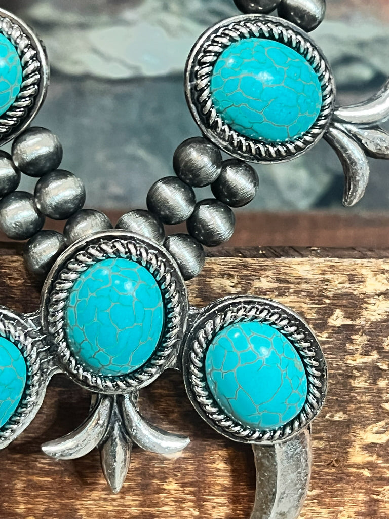 Fleur De Lis Turquoise Necklace & Earrings Set