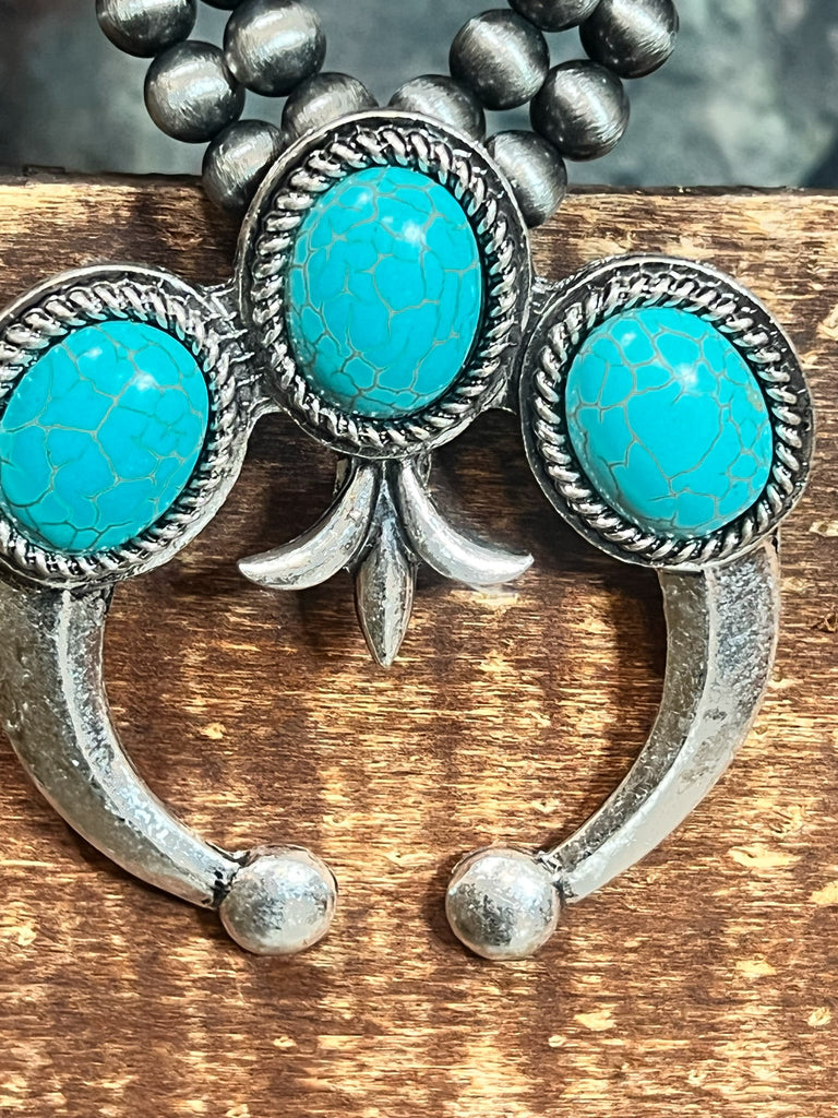 Fleur De Lis Turquoise Necklace & Earrings Set