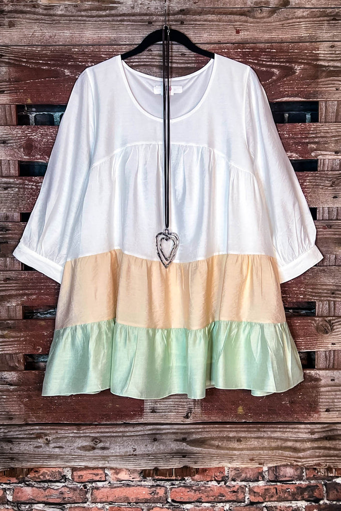SWEET LOVE LIFE MINT & WHITE COMFY SWING OVERSIZED TUNIC---------SALE