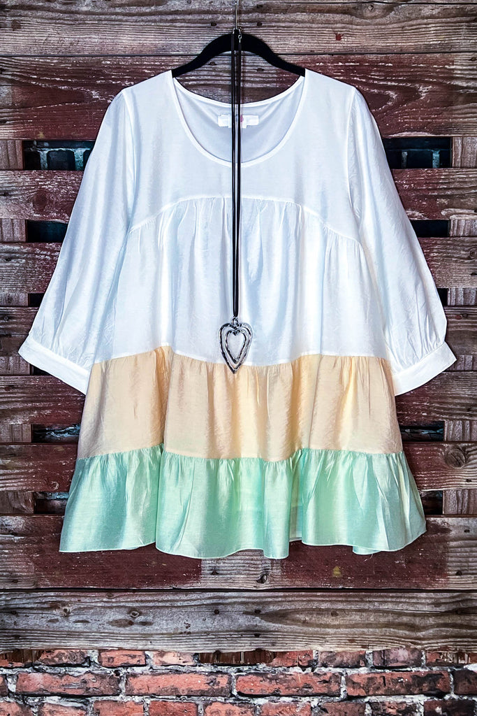 SWEET LOVE LIFE MINT & WHITE COMFY SWING OVERSIZED TUNIC---------SALE