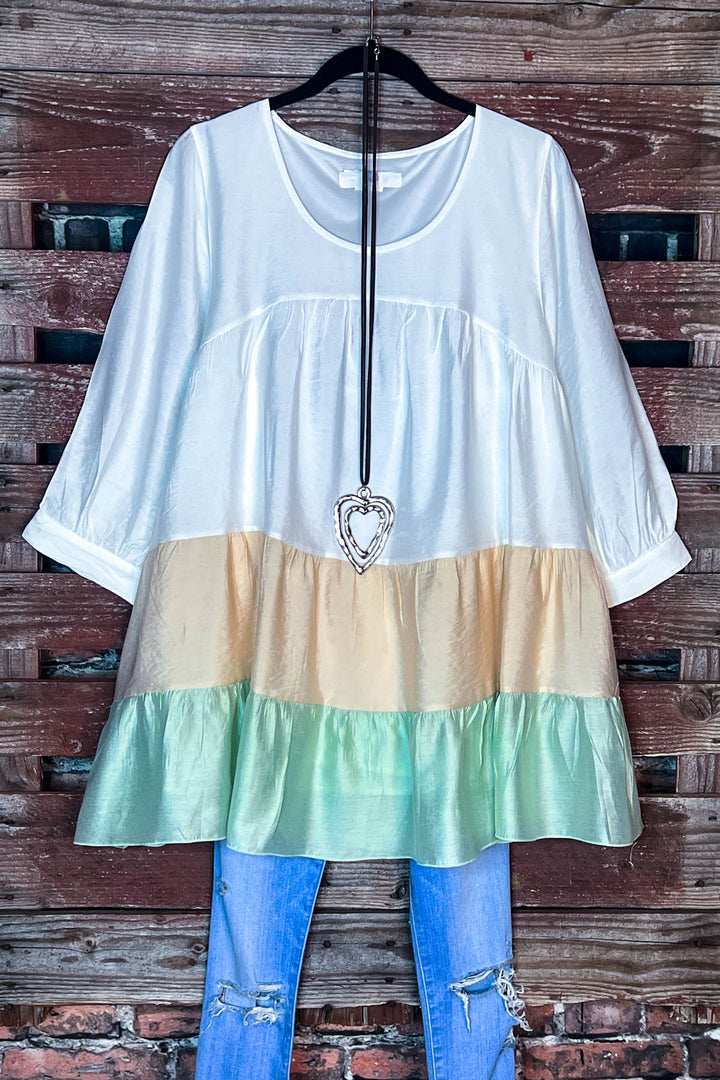 SWEET LOVE LIFE MINT & WHITE COMFY SWING OVERSIZED TUNIC---------SALE