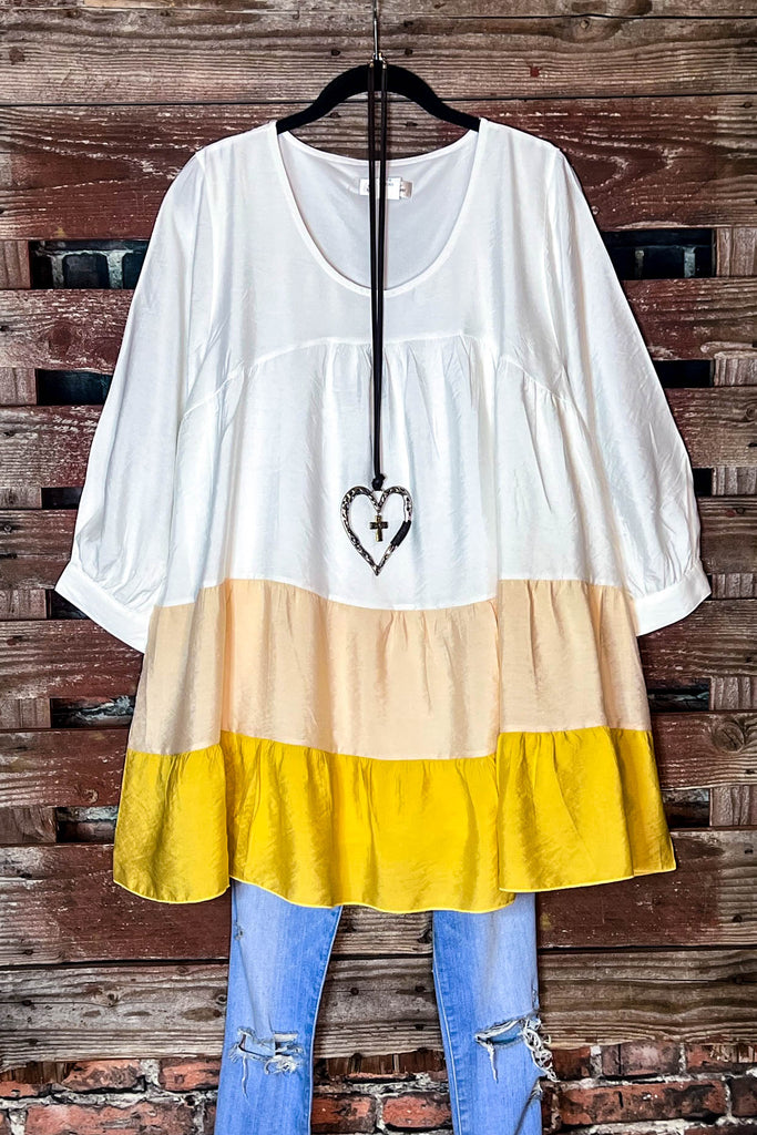 SWEET LOVE LIFE MUSTARD & WHITE COMFY SWING OVERSIZED TUNIC----------SALE