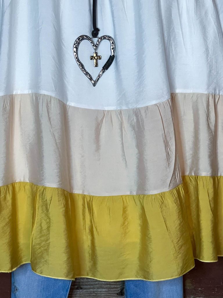 SWEET LOVE LIFE MUSTARD & WHITE COMFY SWING OVERSIZED TUNIC----------SALE