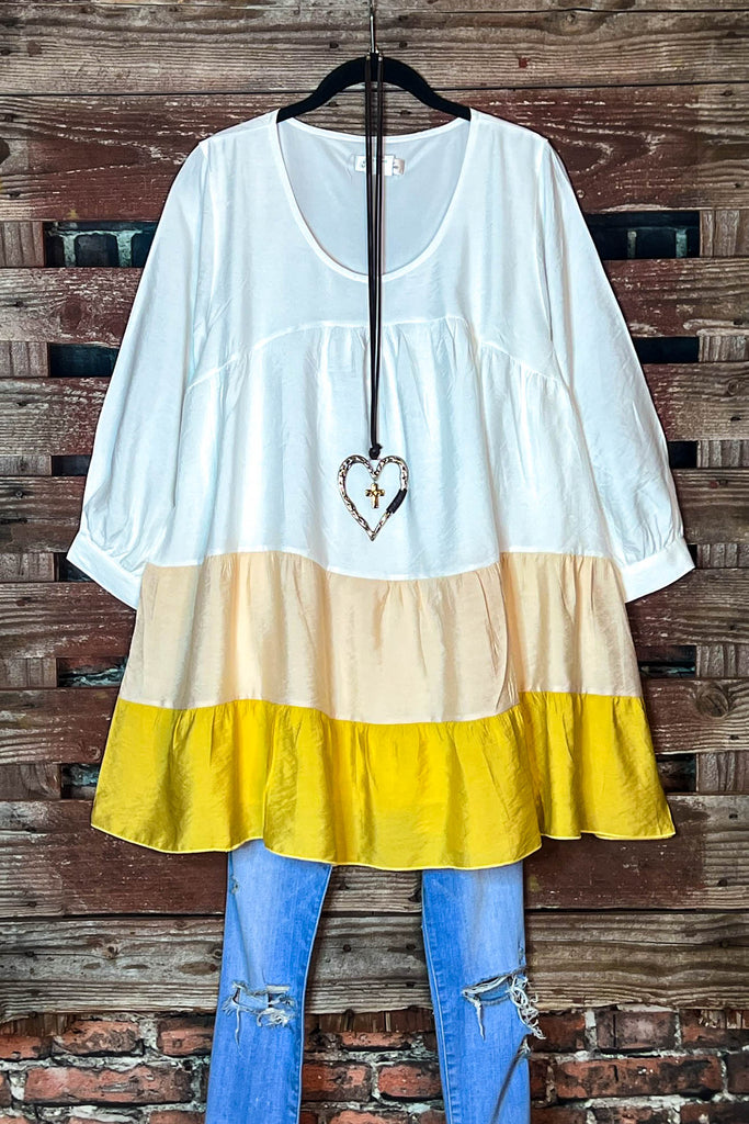 SWEET LOVE LIFE MUSTARD & WHITE COMFY SWING OVERSIZED TUNIC----------SALE