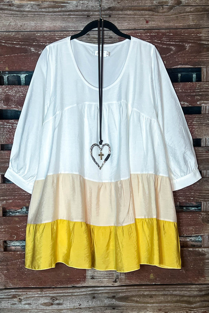 SWEET LOVE LIFE MUSTARD & WHITE COMFY SWING OVERSIZED TUNIC----------SALE