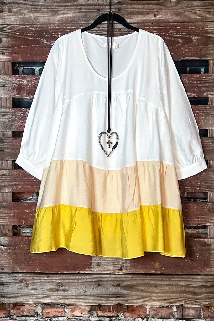 SWEET LOVE LIFE MUSTARD & WHITE COMFY SWING OVERSIZED TUNIC----------SALE