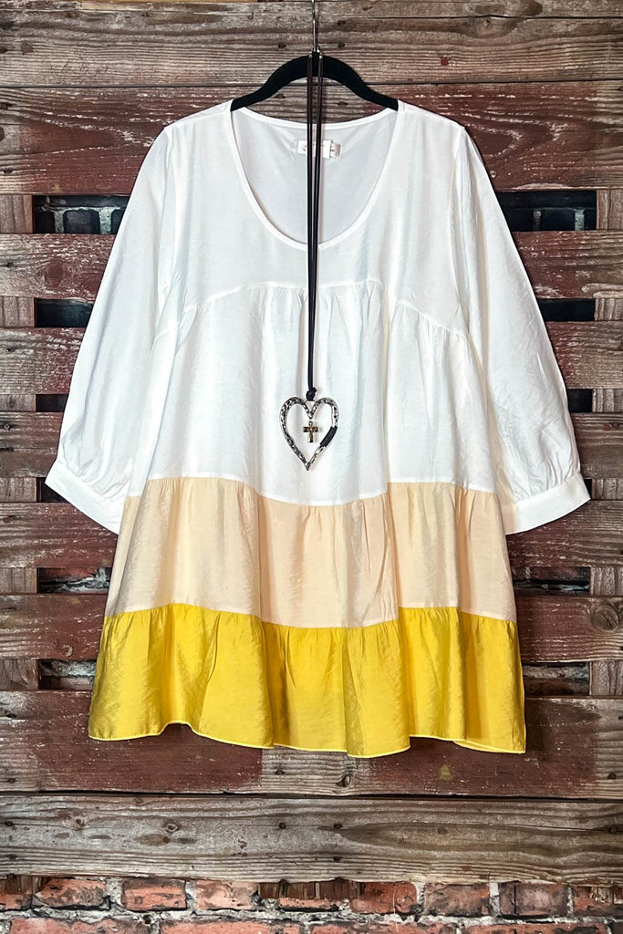SWEET LOVE LIFE MUSTARD & WHITE COMFY SWING OVERSIZED TUNIC----------SALE