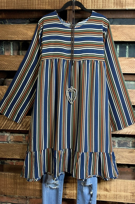 LIVING IN HARMONY BLUE & MULTI-COLOR STRIPE DRESS-----------SALE