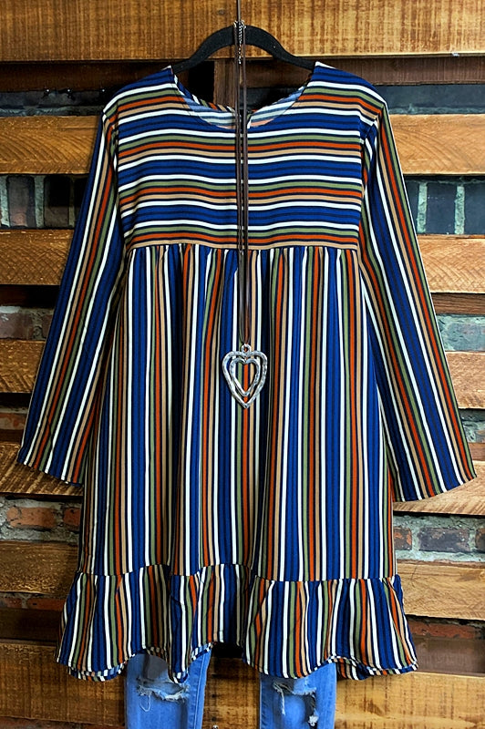 LIVING IN HARMONY BLUE & MULTI-COLOR STRIPE DRESS-----------SALE