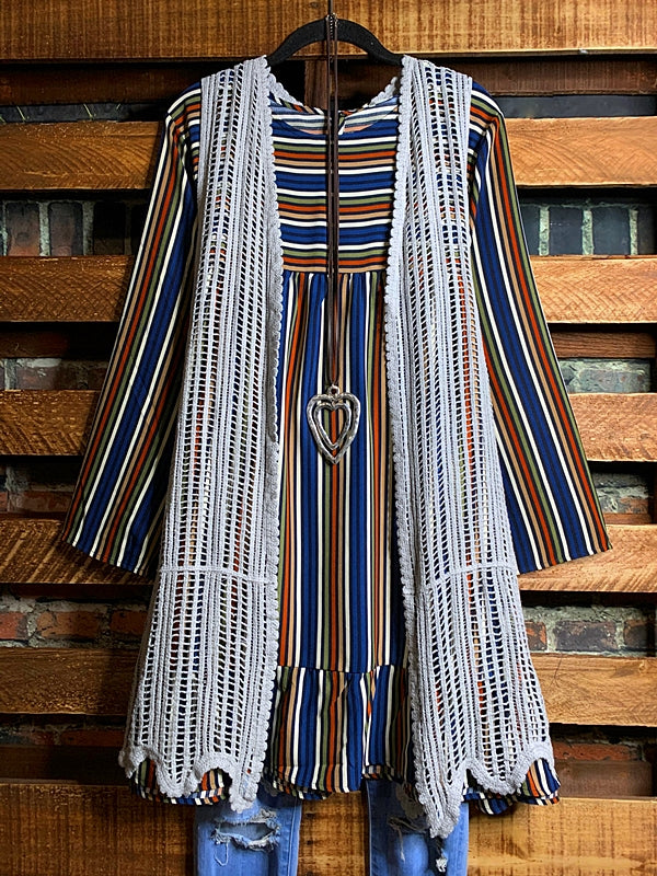 LIVING IN HARMONY BLUE & MULTI-COLOR STRIPE DRESS-----------SALE