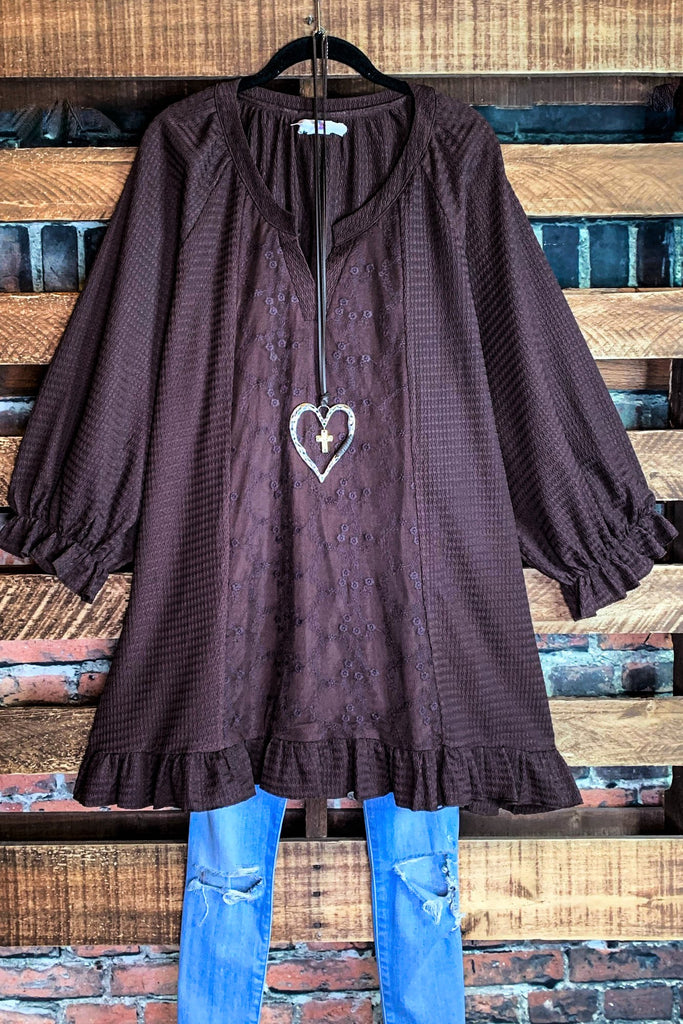 Uptown Sweet Moments Brown Lace Top------------SALE