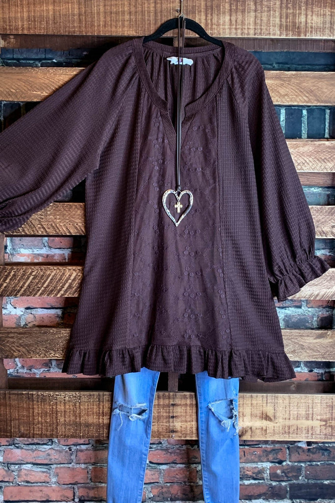 Uptown Sweet Moments Brown Lace Top------------SALE