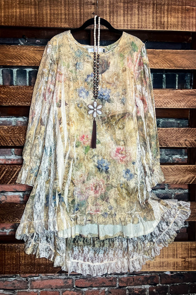A True Beauty Vintage Floral Lace Layered Tunic in Multi-Color