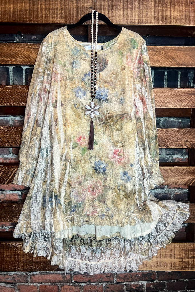 A True Beauty Vintage Floral Lace Layered Tunic in Multi-Color