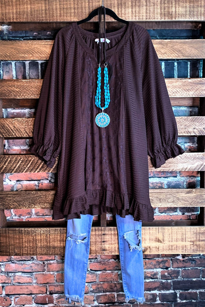 Uptown Sweet Moments Brown Lace Top------------SALE