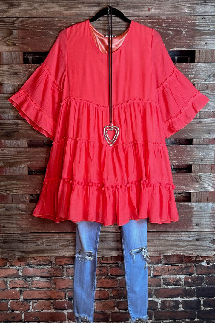 6-12 Better With Joy Pom Pom Dress in Coral------------sale