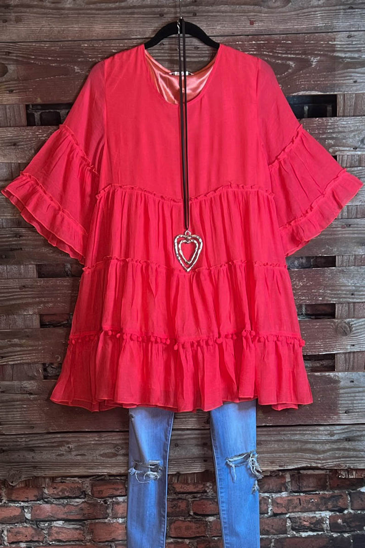 6-12 Better With Joy Pom Pom Dress in Coral------------sale