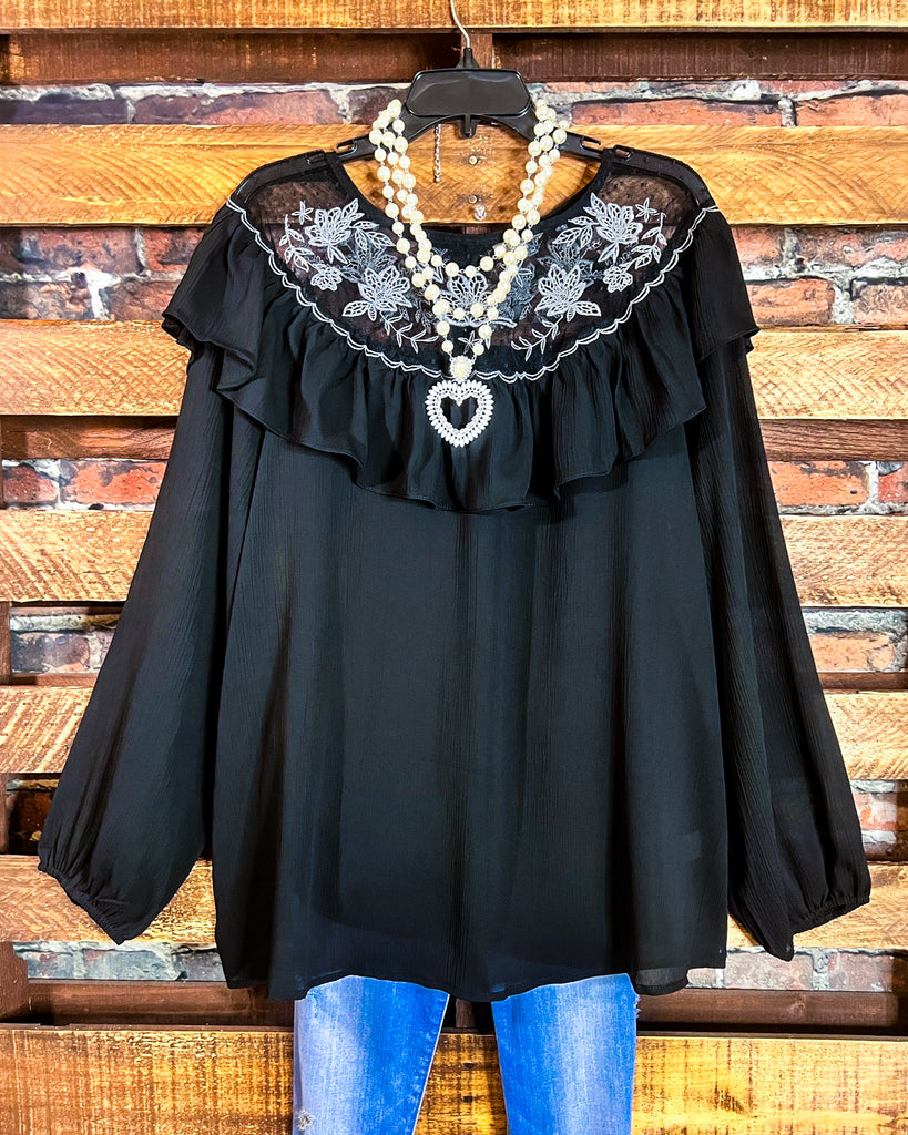 A LITTLE ENCHANTMENT LACE STYLISH BLACK BLOUSE